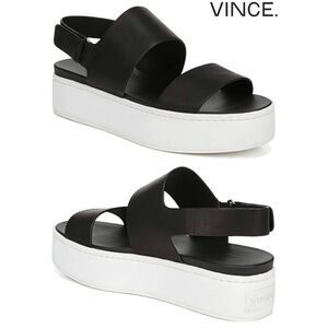 VINCE WOMEN NEW WESTPORT BLACK LEATHER PLATFORM SLINGBACK SANDAL. SIZE 9.5 M